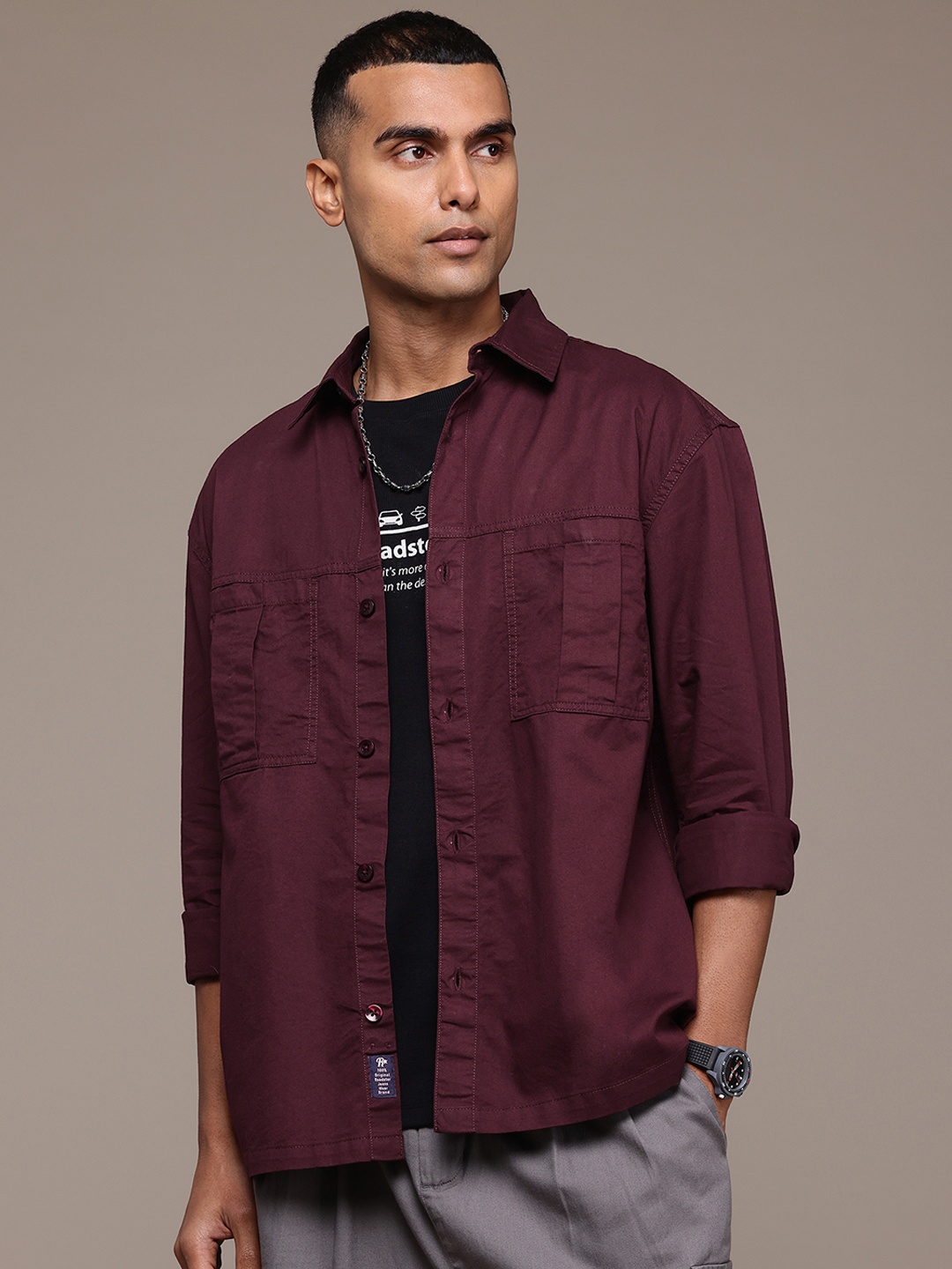 

The Roadster Lifestyle Co. Pure Cotton Twill Shirt, Burgundy