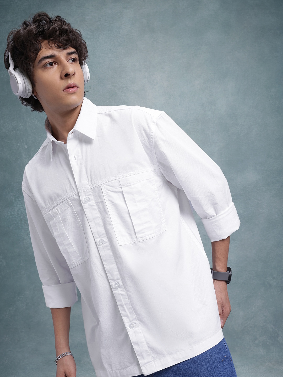 

The Roadster Life Co. Drop-Shoulder Sleeves Pure Cotton Opaque Casual Shirt, White