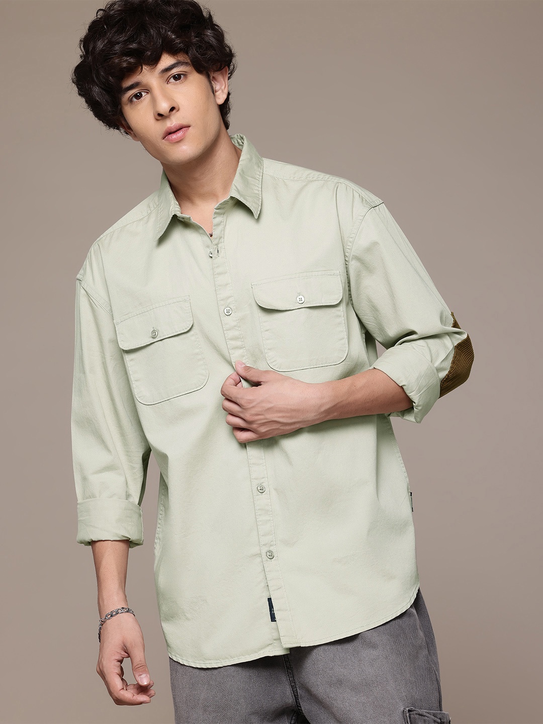 

The Roadster Lifestyle Co. Elbow Patch Cotton Relaxed Shirt, Green