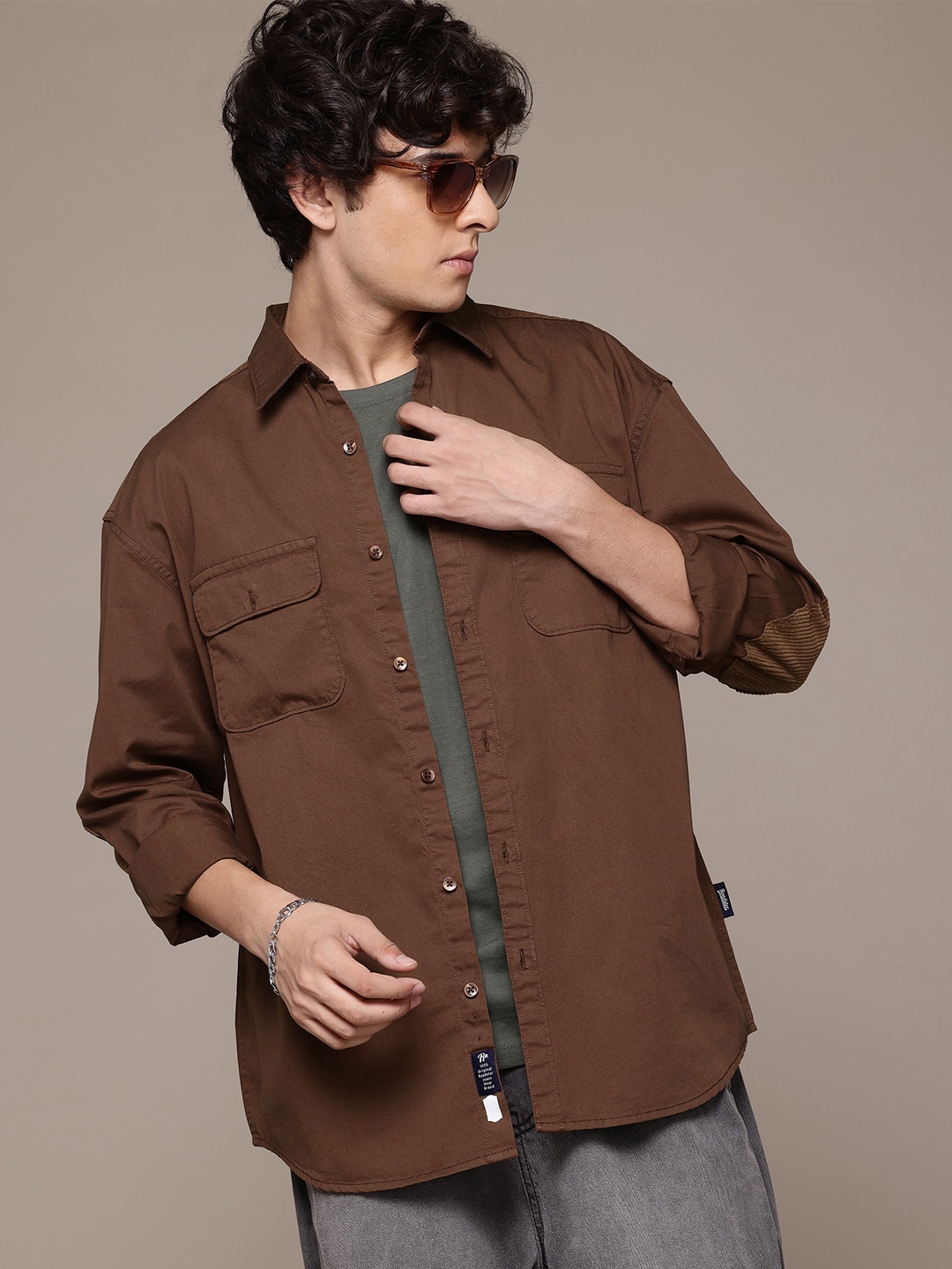 

The Roadster Lifestyle Co. Elbow Patch Cotton Relaxed Shirt, Brown