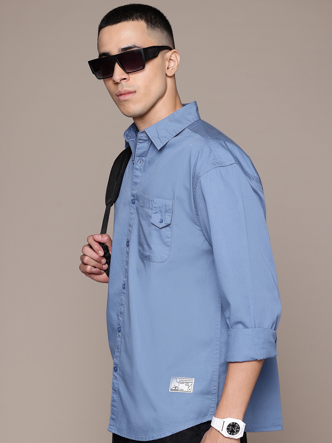 

The Roadster Lifestyle Co. Pure Cotton Longline Casual Shirt, Blue