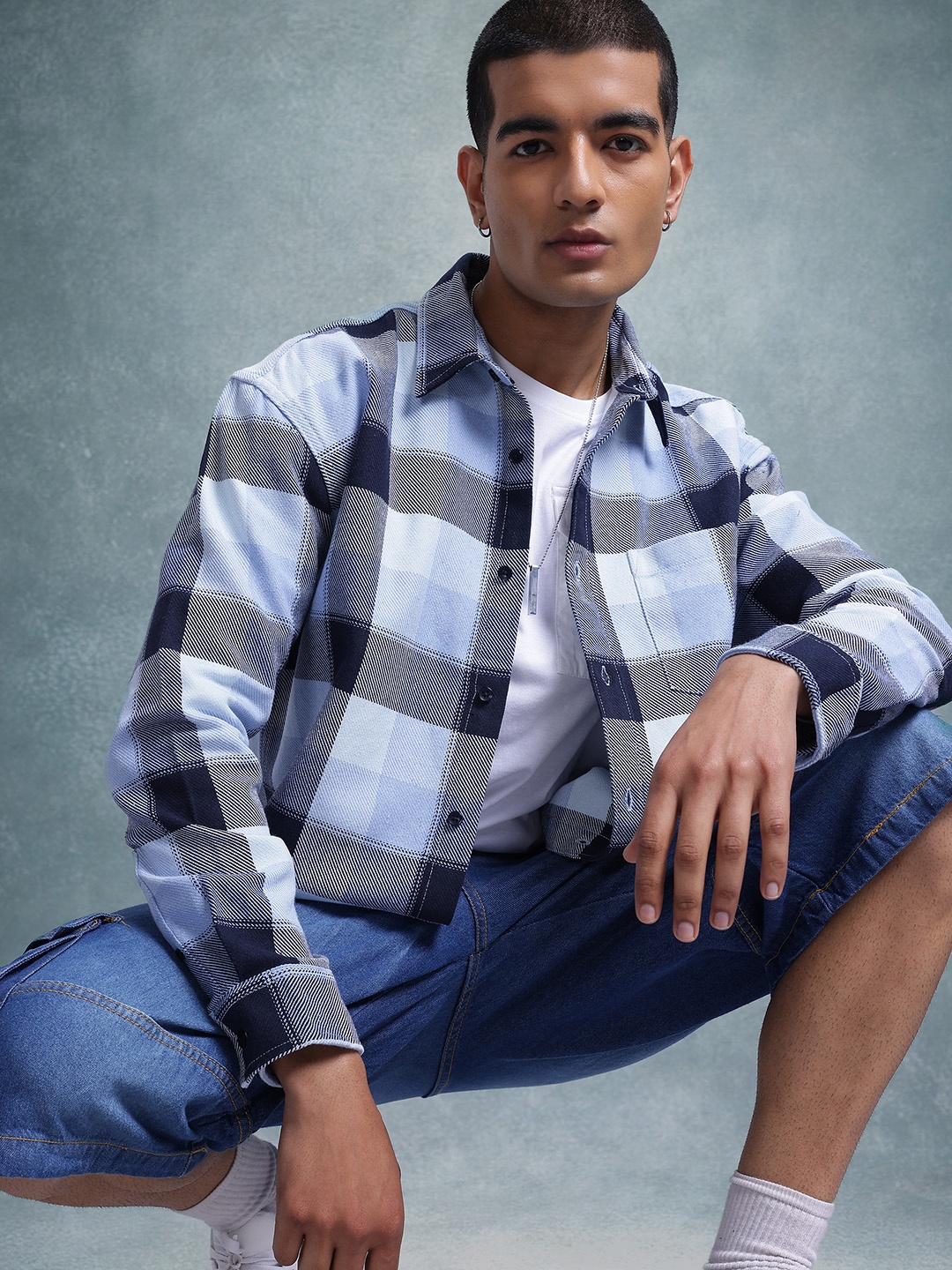

The Roadster Life Co. Twill Windowpane Checked Casual Shirt, White