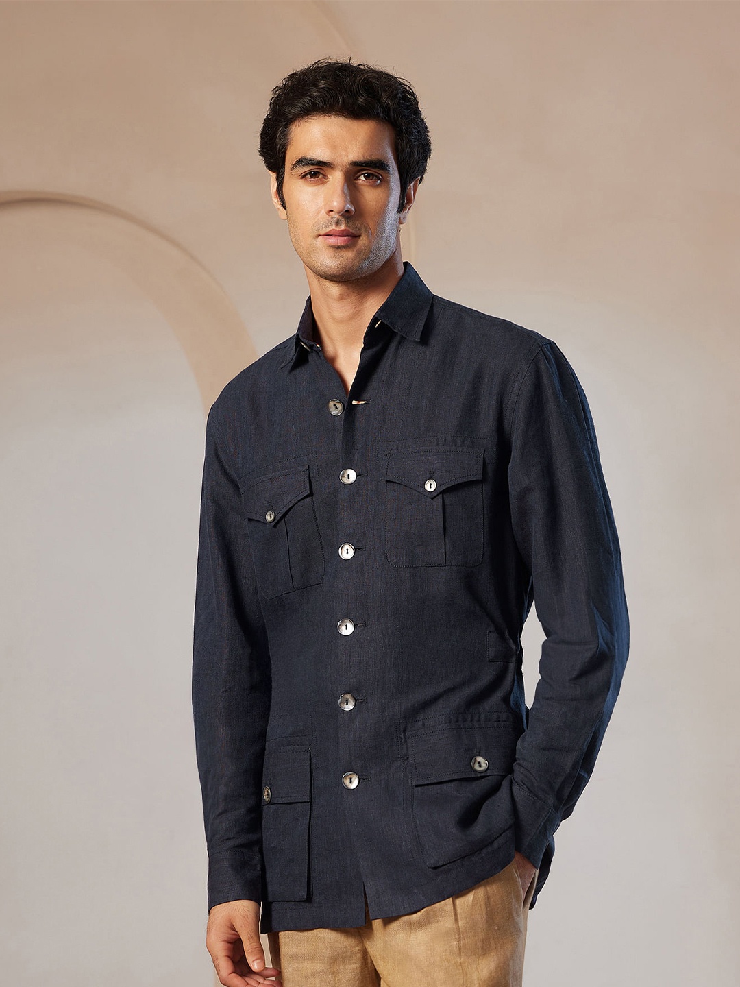 

U.S. Polo Assn. Men Premium Spread Collar Solid Casual Shirt, Blue