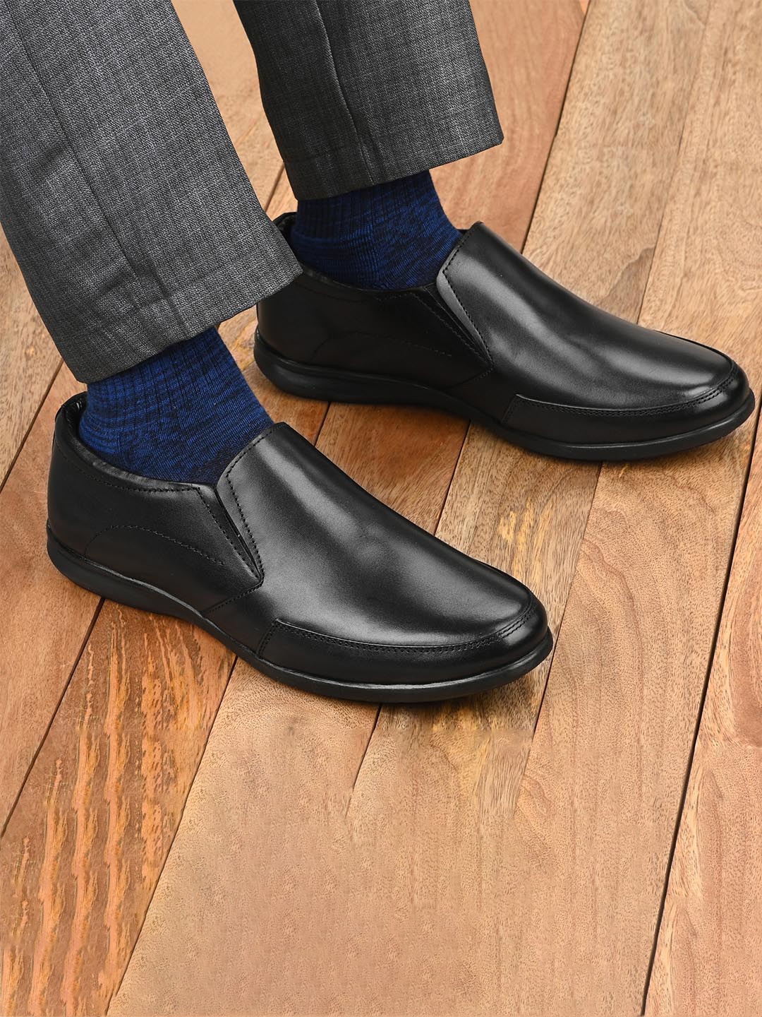 

Auserio Men Leather Formal Slip-Ons, Black