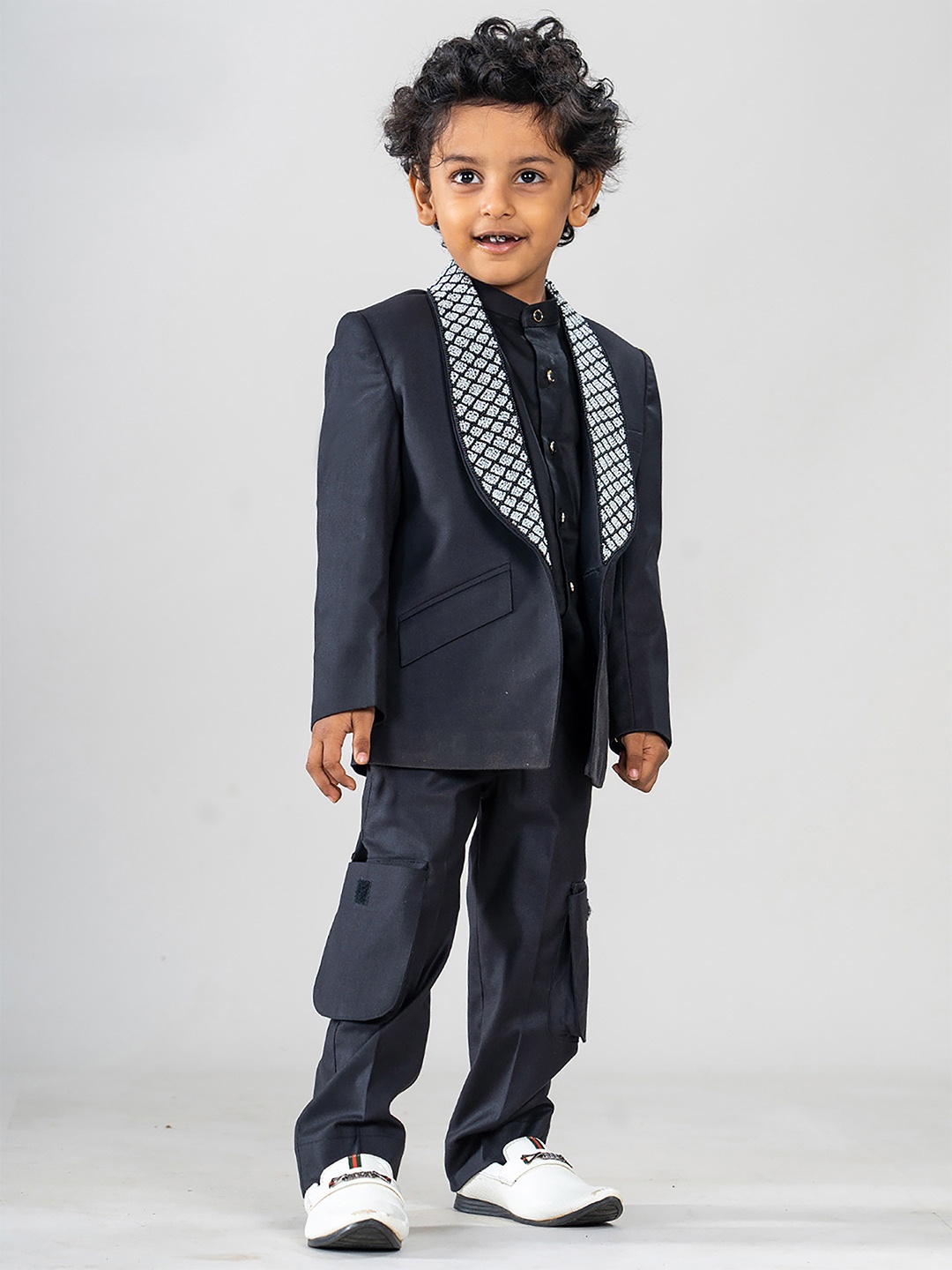 

BAYA COUTURE Boys Embellished Party Shirt And Blazer With Trousers, Black