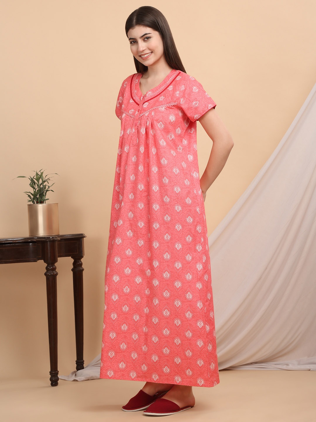 

Sweet Dreams Women Printed Maxi Nightdress, Peach