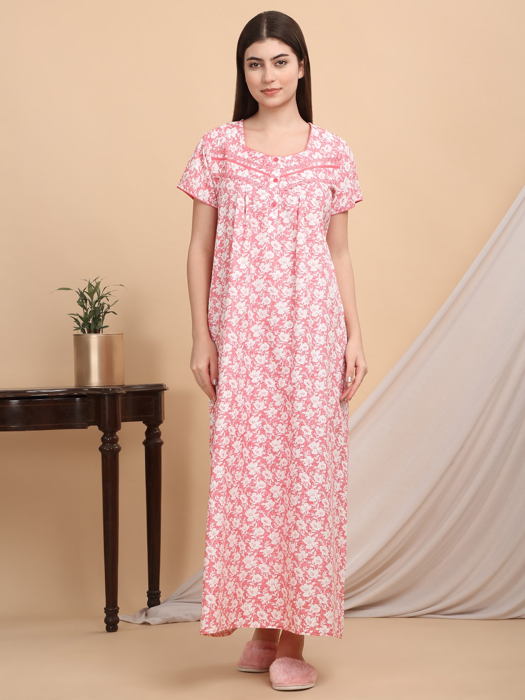 

Sweet Dreams Women Printed Maxi Nightdress, Rose
