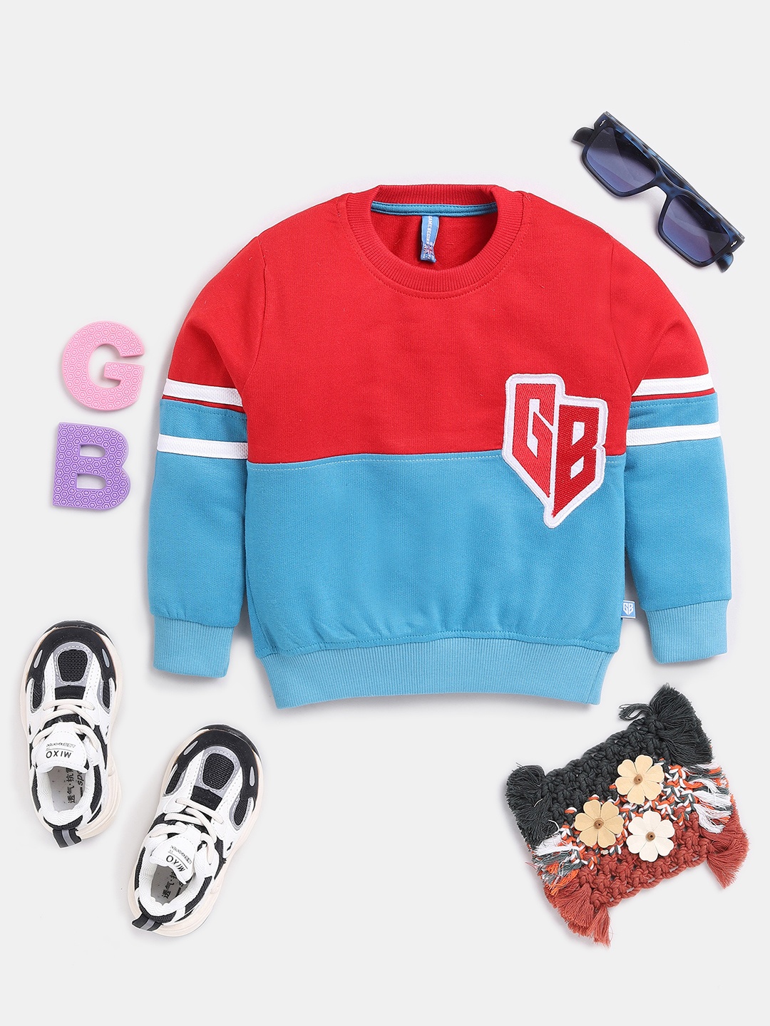 Here&Now X Game Begins Boys Colourblocked Fleece Sweatshirt, Red