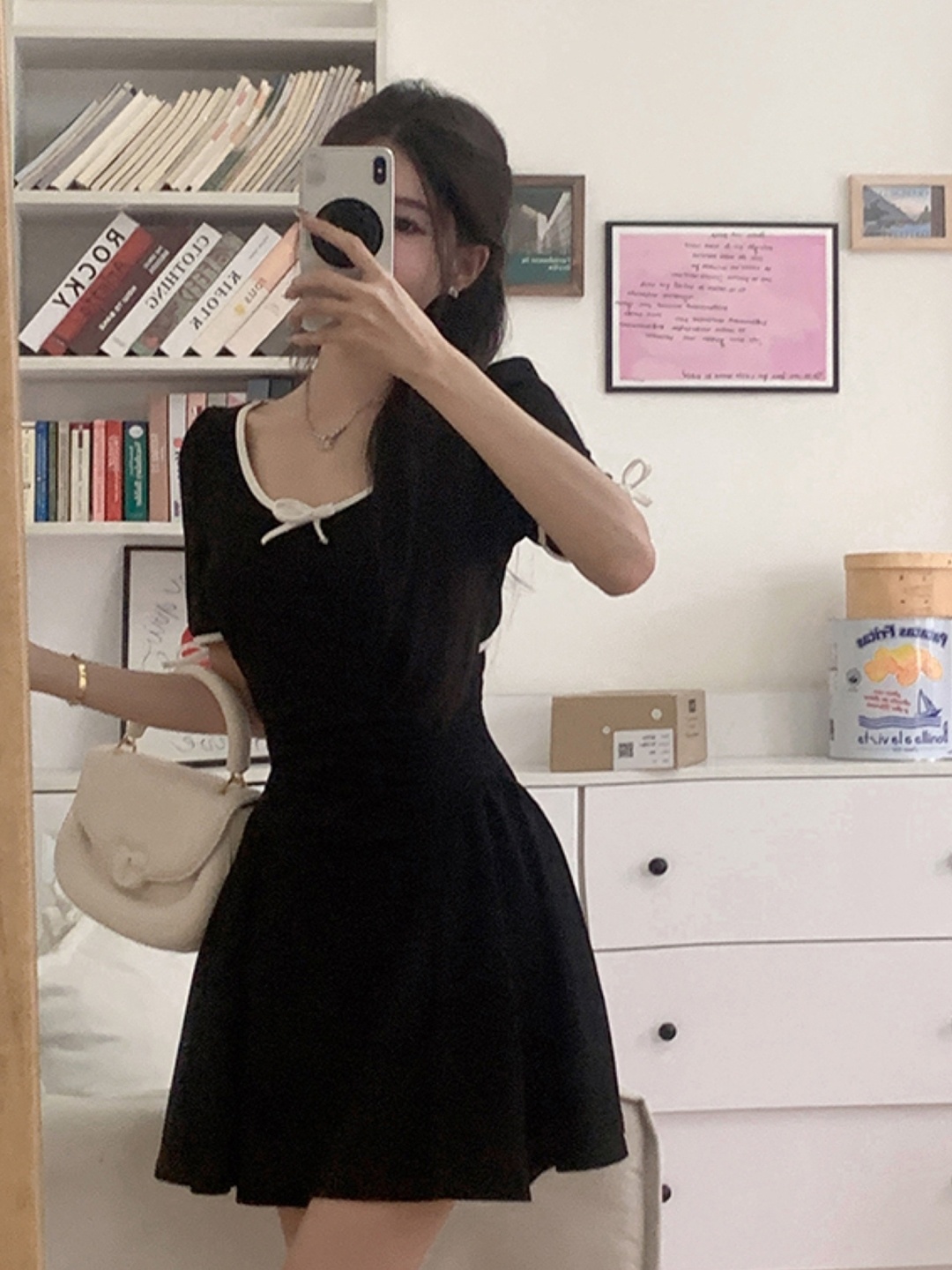 

KPOP Solid Corset Mini Dress With Tie-Ups, Black