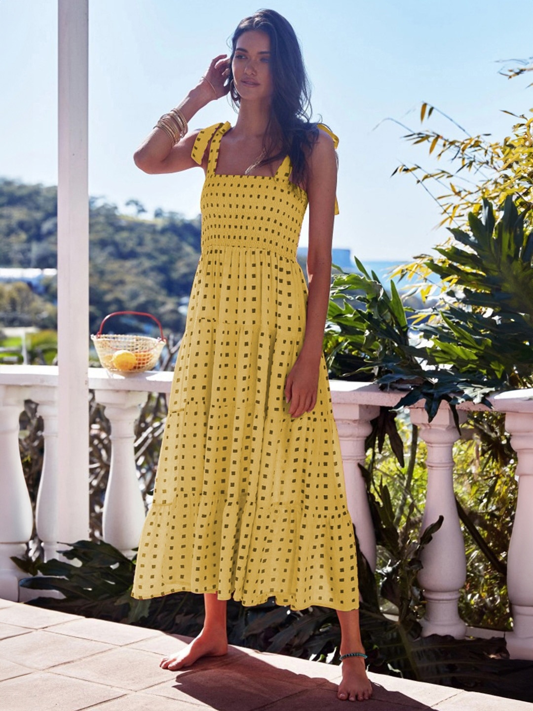 

KPOP Women Floral Printed Fit & Flare Maxi Dress, Yellow