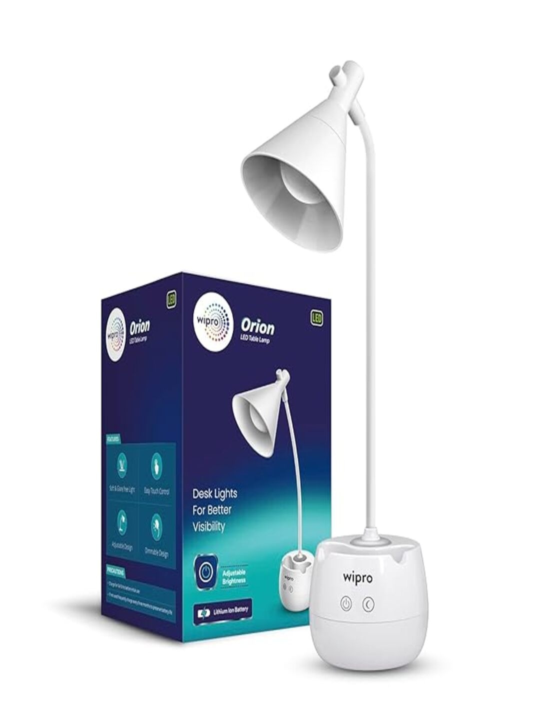 

Wipro White Acrylic Industrial Bell Shaped Rechargeable Table Lamp
