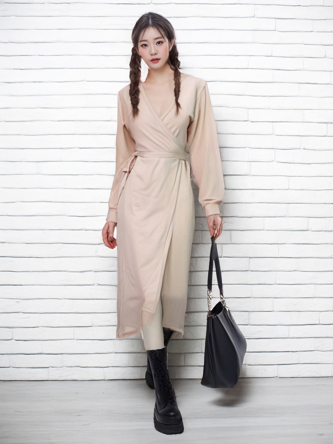 

KPOP Women Solid Wrap Dress, Khaki