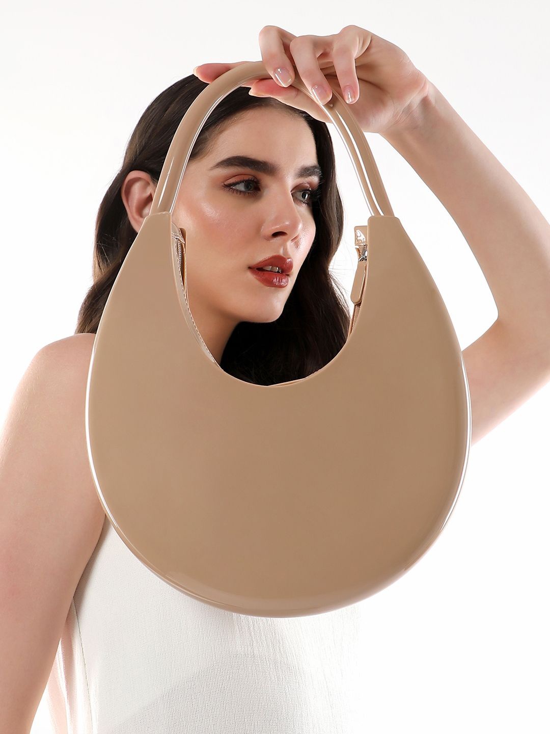 

HAUTE SAUCE by Campus Sutra Leather Half Moon Hobo Bag, Brown