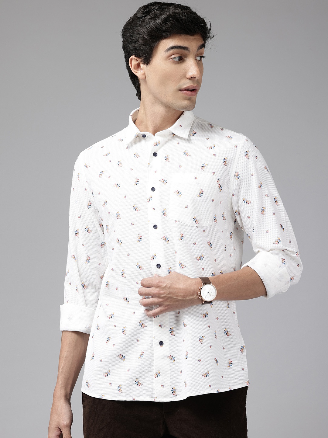 

Blackberrys Slim Fit Floral Printed Casual Shirt, White