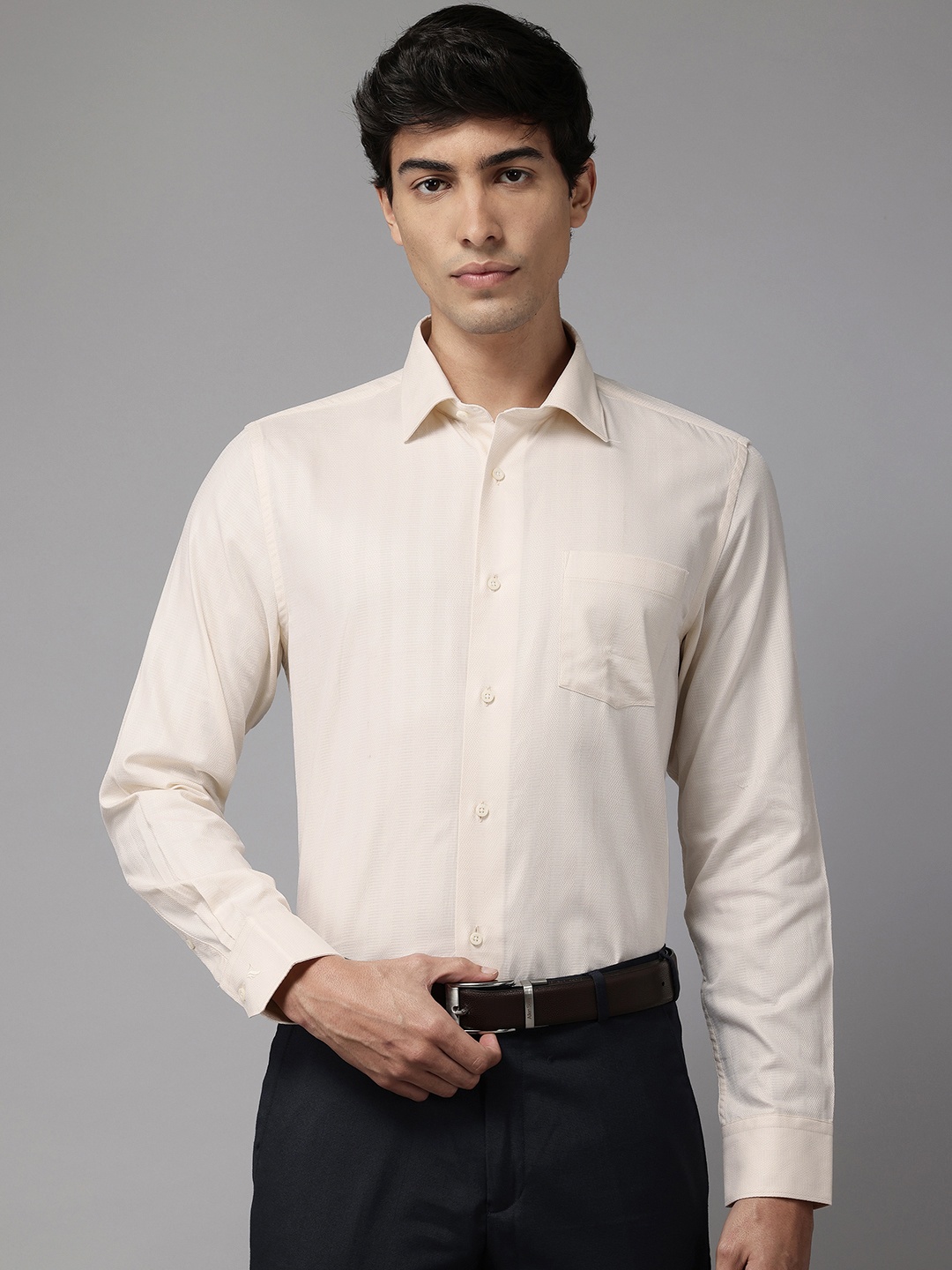 

Blackberrys Slim Fit Striped Pure Cotton Formal Shirt, Cream