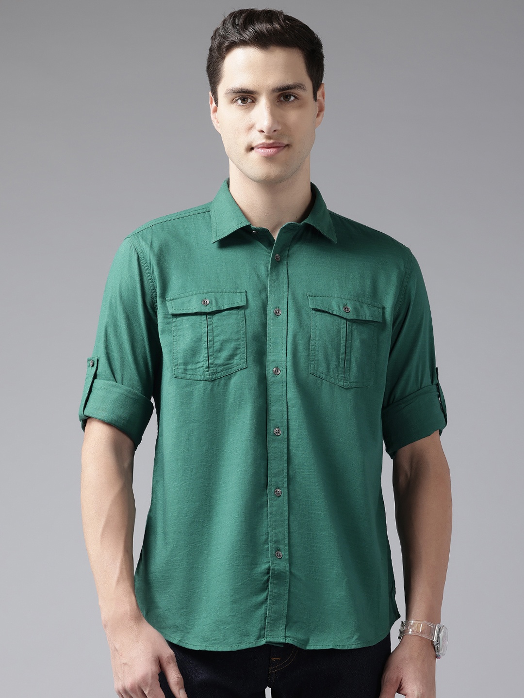 

Blackberrys Cotton Slim Fit Opaque Casual Shirt, Green