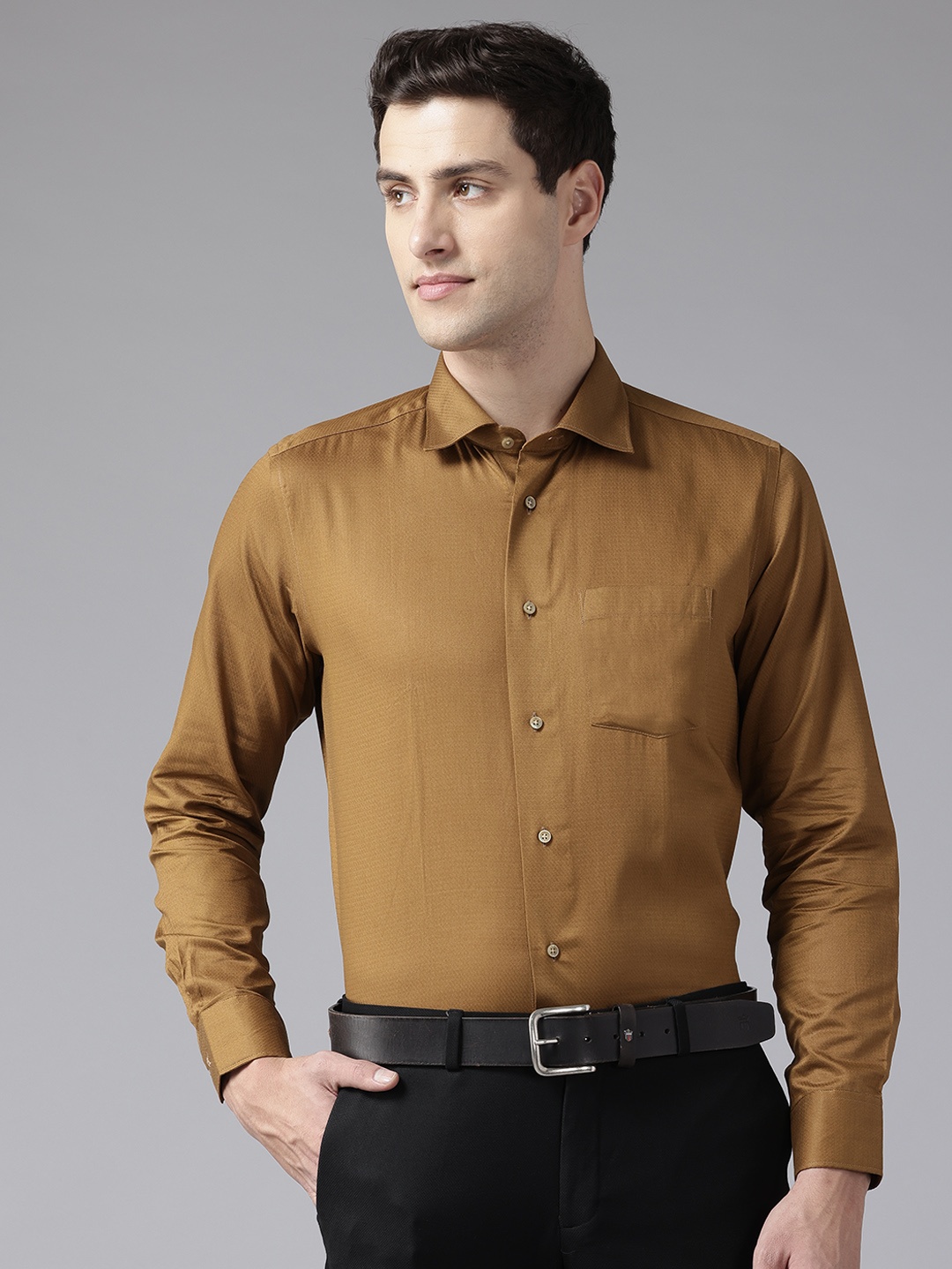 

Blackberrys Pure Cotton Slim Fit Textured Formal Shirt, Bronze