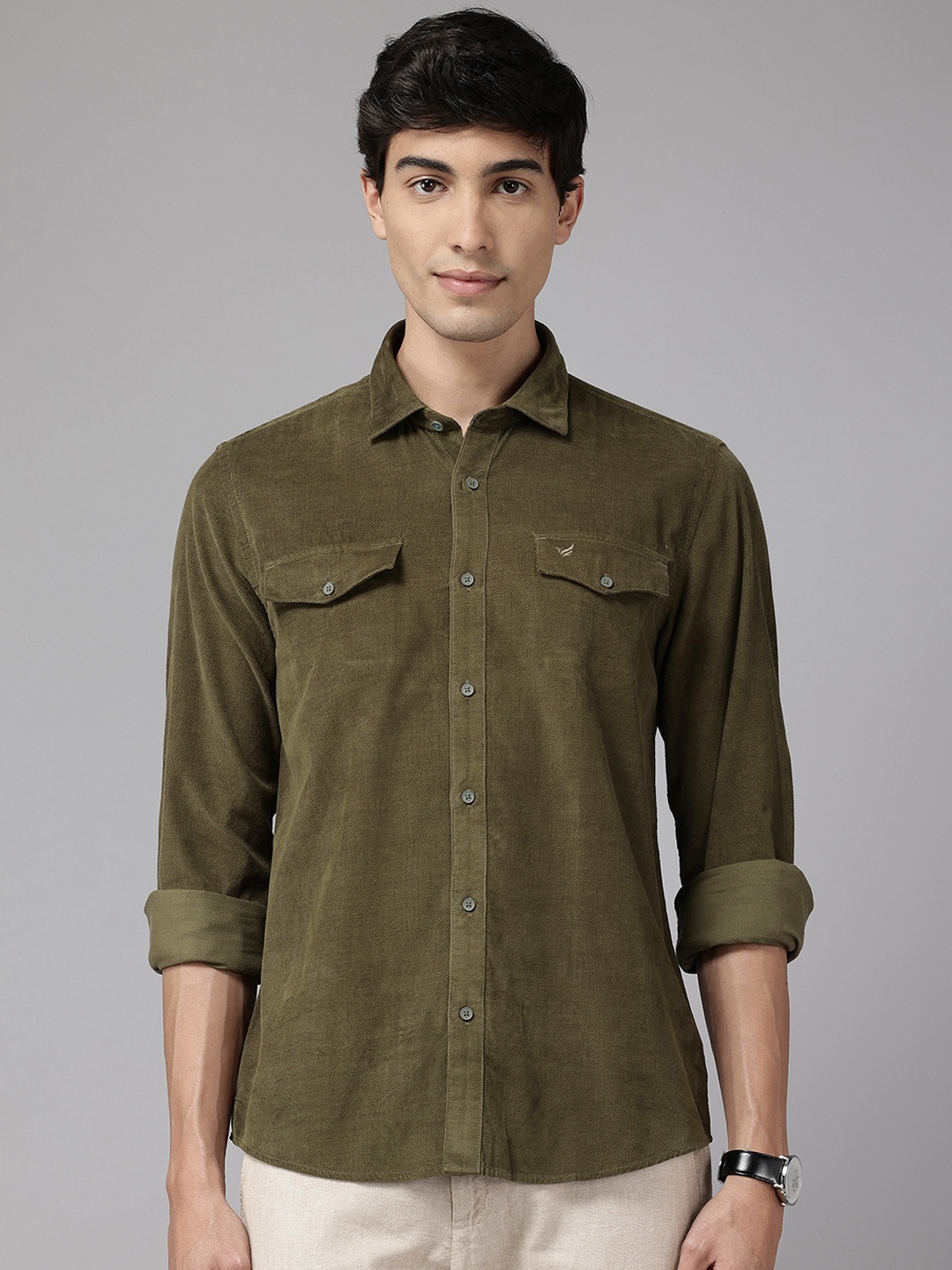 

Blackberrys Cotton Slim Fit Opaque Casual Shirt, Olive