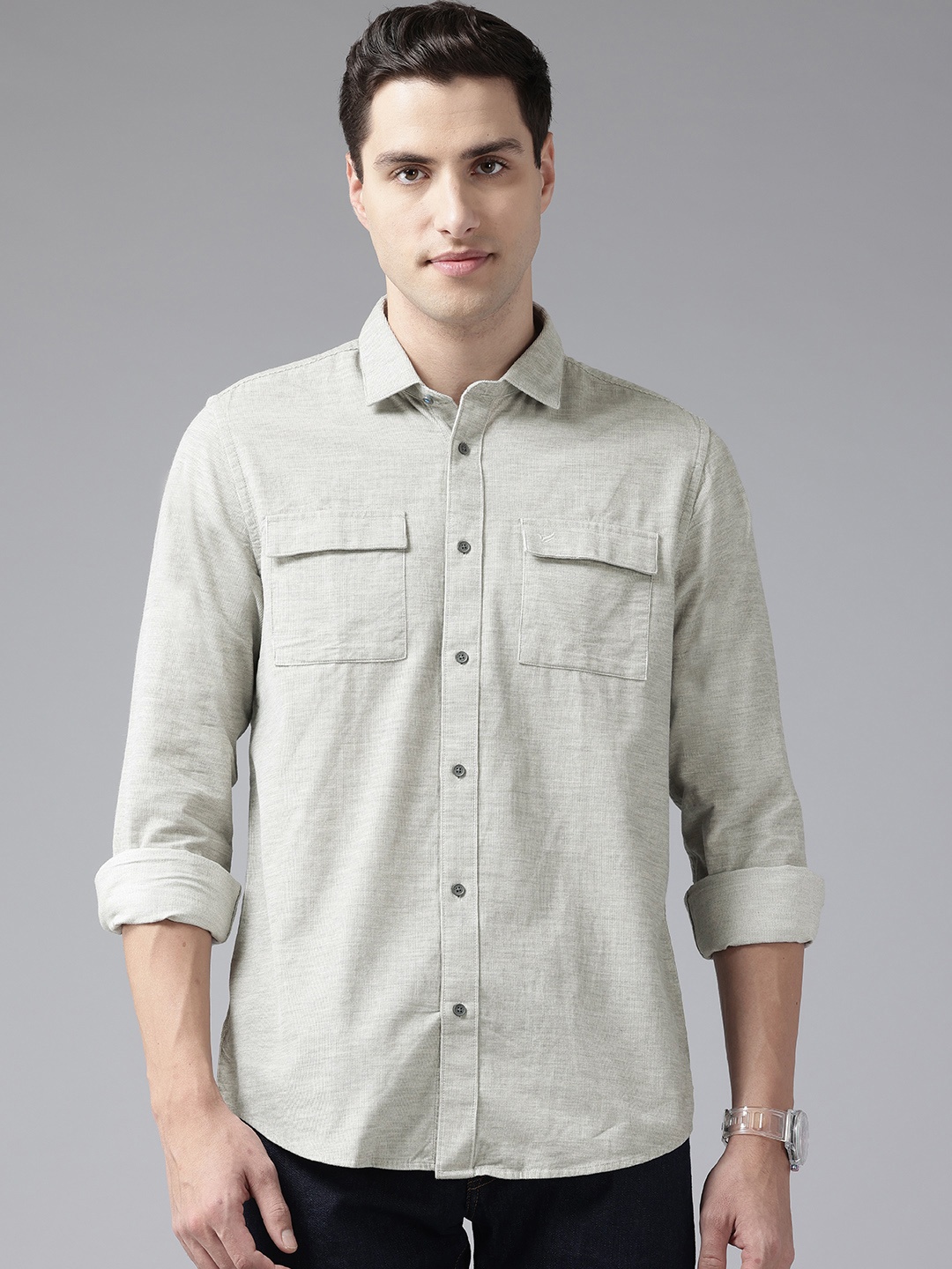 Blackberrys Corduroy Cotton India Slim Fit Shirt, Grey