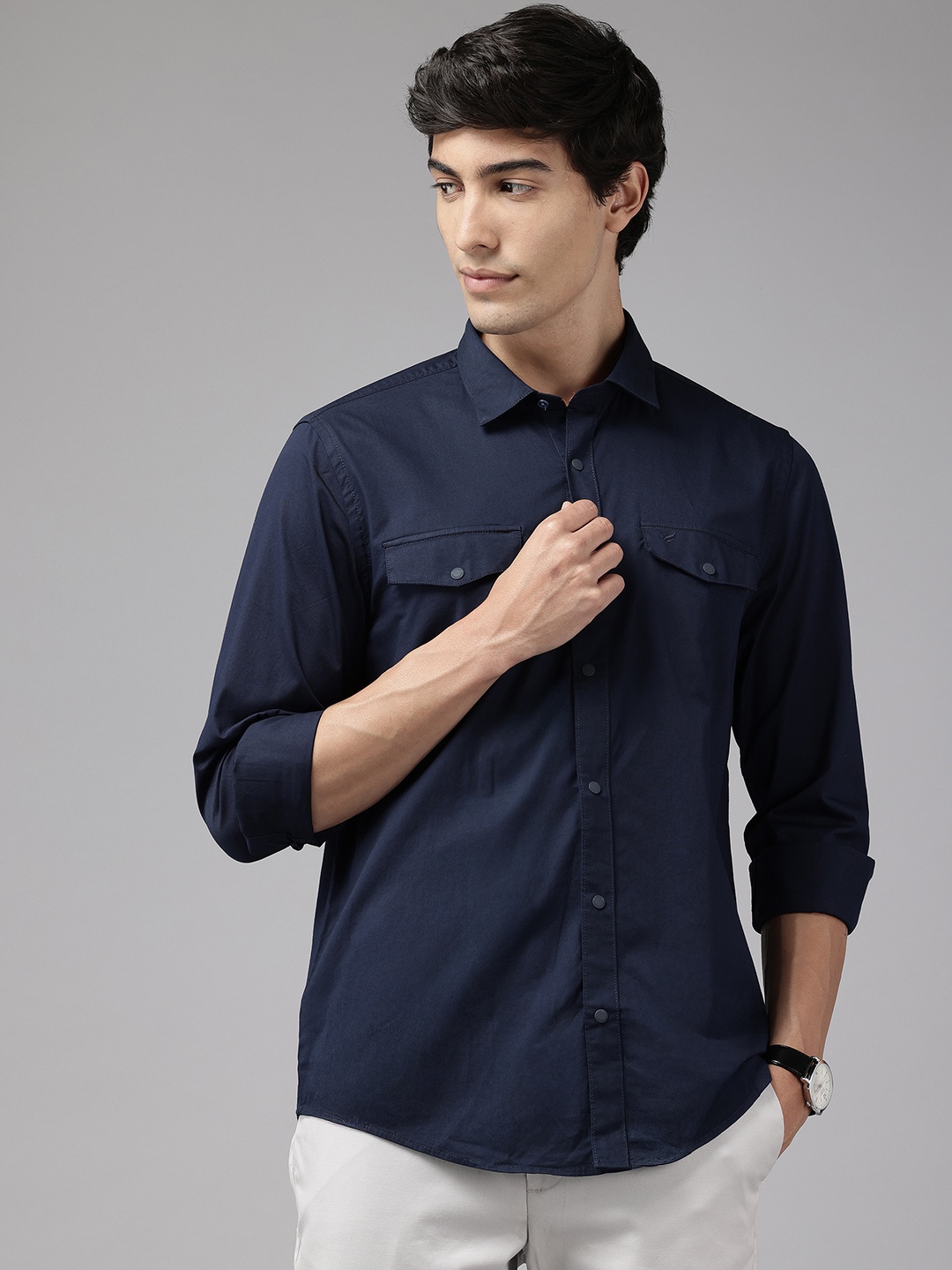 

Blackberrys India Slim Fit Solid Shirt, Navy blue