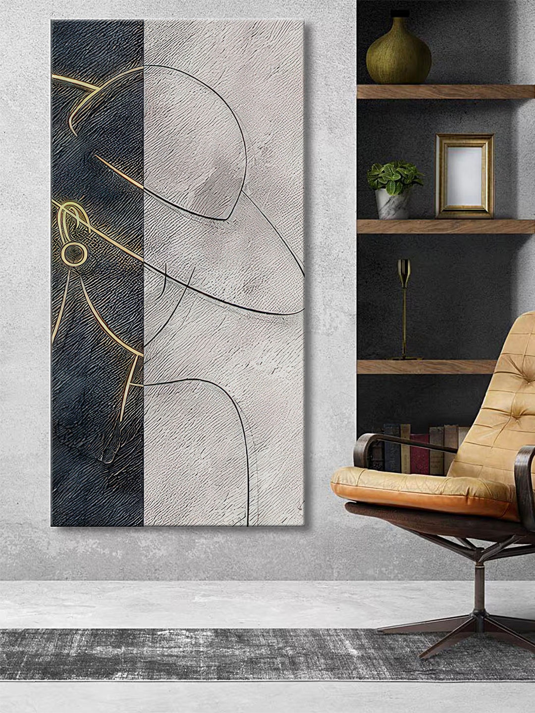 

999Store Grey & Black Canvas Abstract Wall Painting