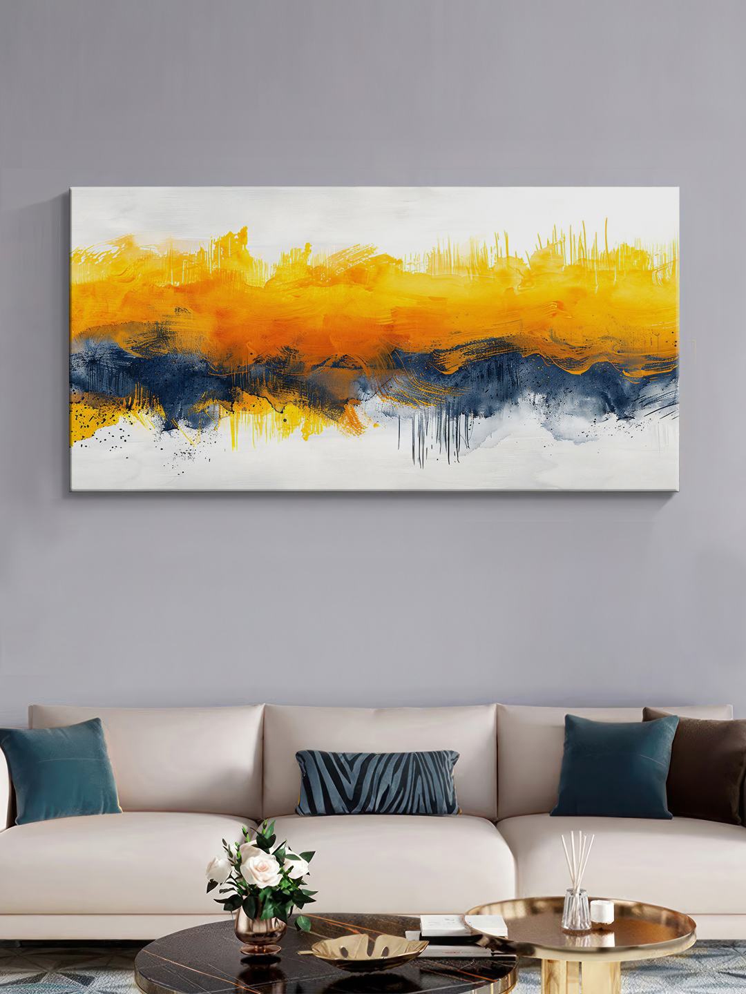 

999Store White & Yellow Canvas Abstract Wall Art