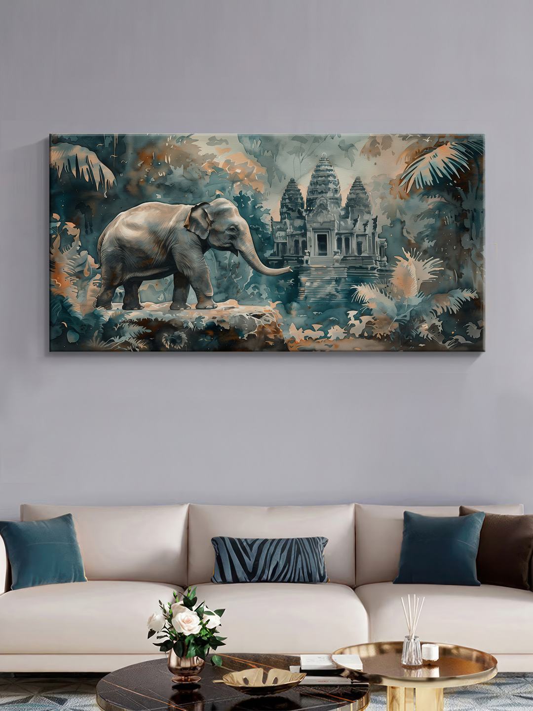 

999Store Green & Beige Elephant Canvas Wall Art