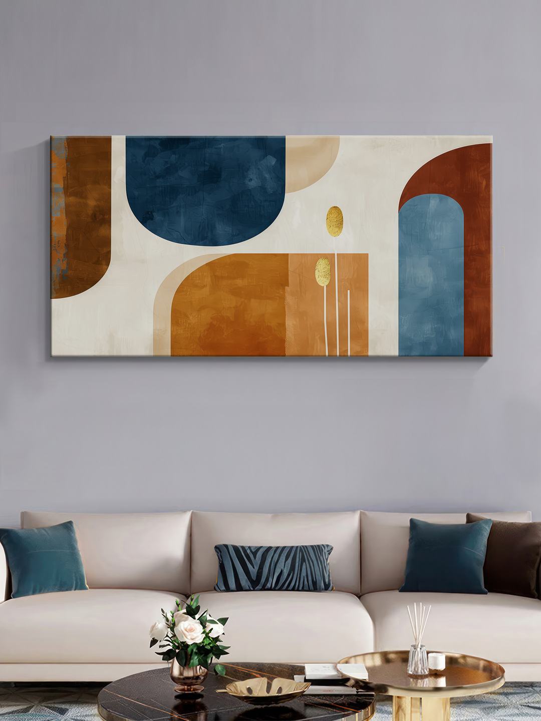 

999Store Off White & Blue Canvas Geometric Wall Art