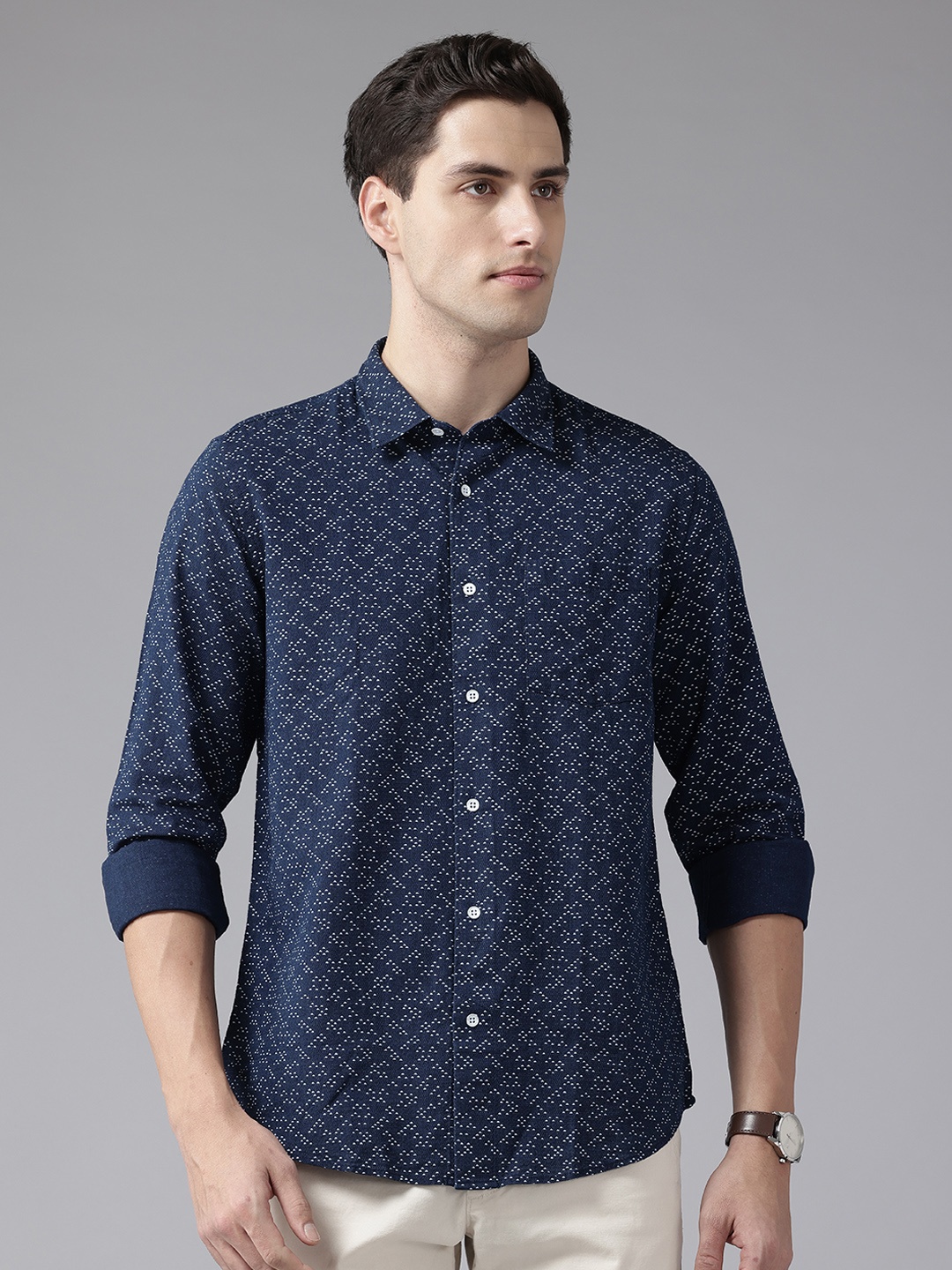 

Blackberrys Slim Fit Printed Pure Cotton Casual Shirt, Blue