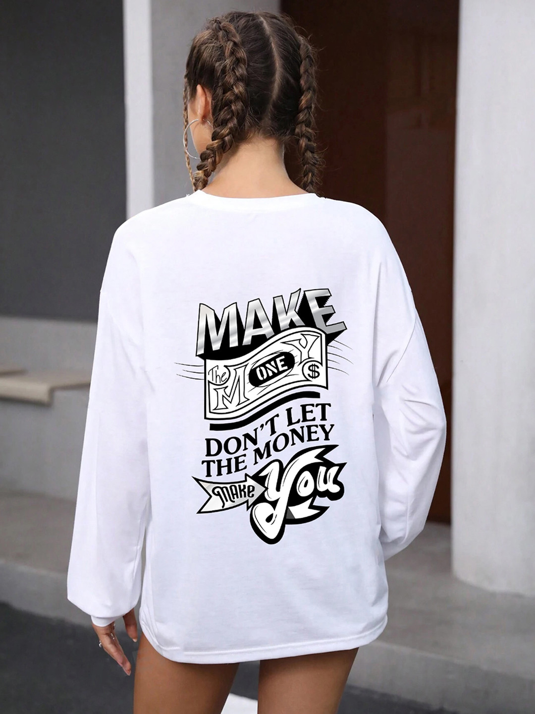 

CHKOKKO Women Printed Raw Edge T-shirt, White