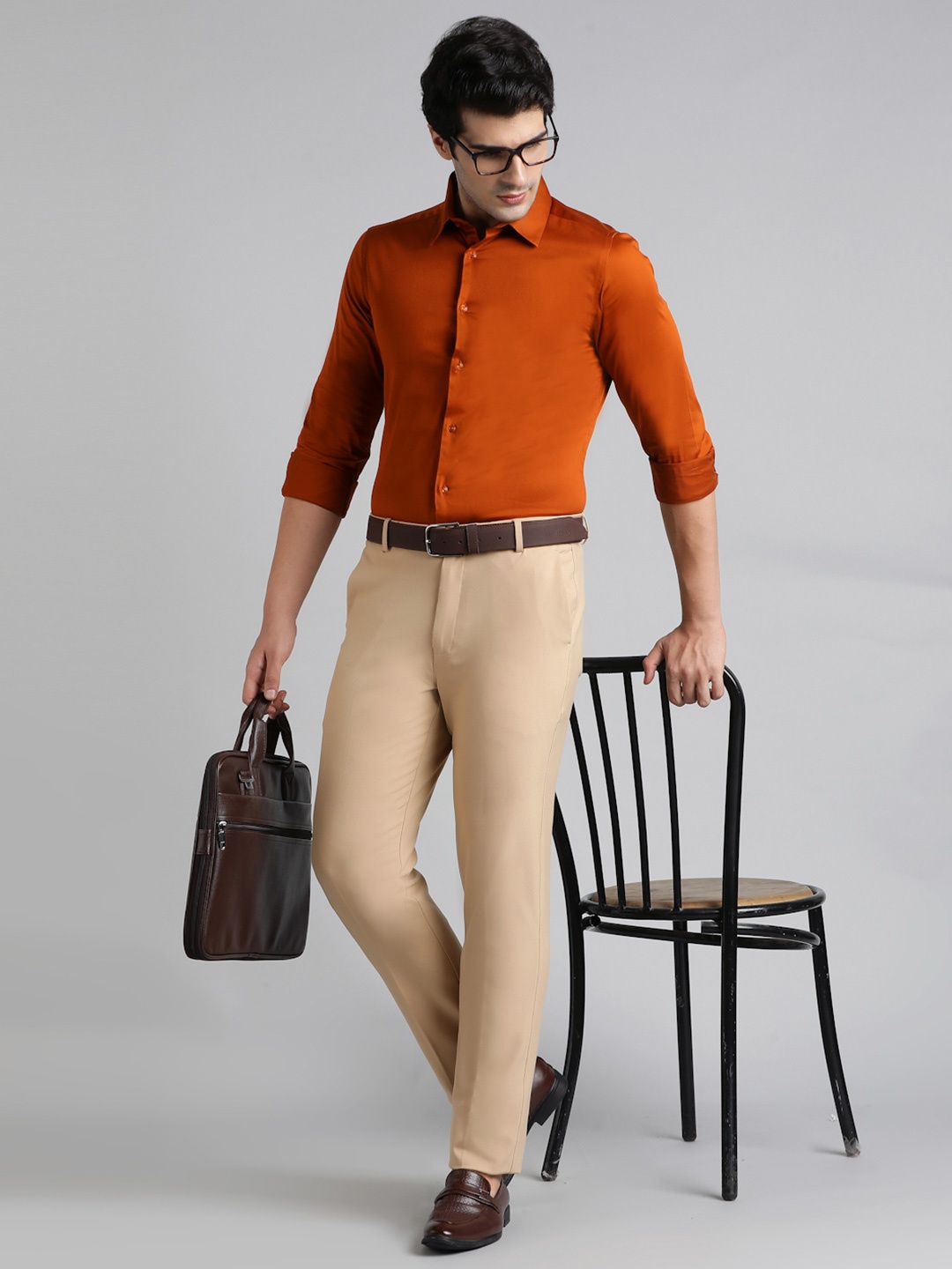 

SUBTRACT Men Slim Fit Wrinkle Free Formal Trousers, Beige