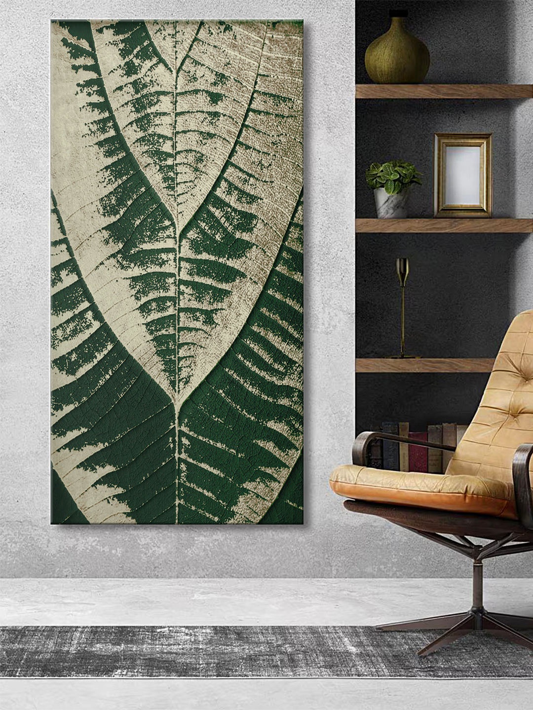 

999Store Green & Gold-Toned Canvas Abstract Wall Painting