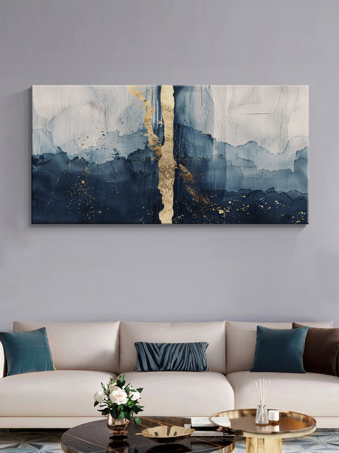 

999Store Grey & Blue Canvas Bold Abstract Wall Art
