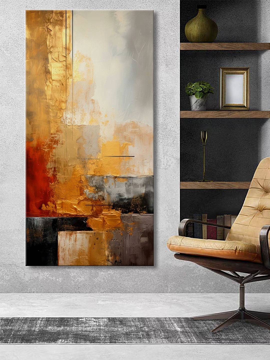 

999Store Brown & Orange Canvas Abstract Wall Art