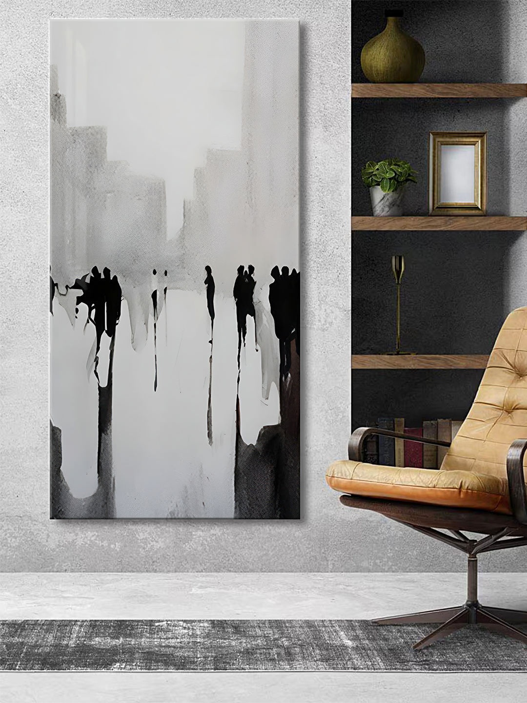 

999Store Grey & Black Canvas Abstract Wall Painting