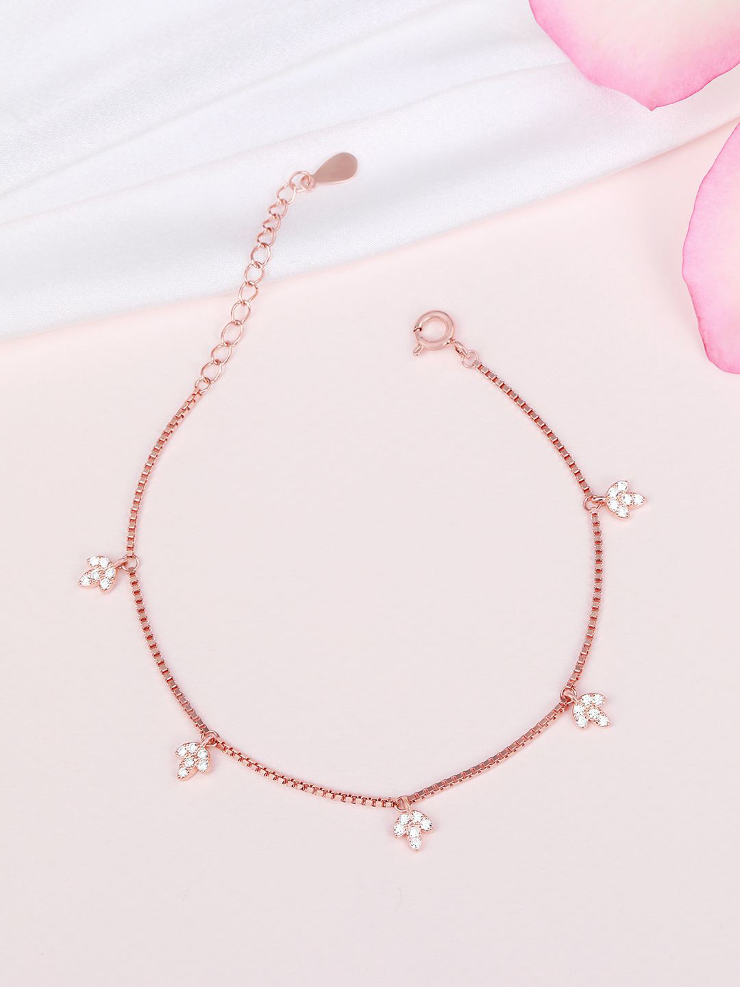

Zavya 925 Sterling Silver Cubic Zirconia Rose Gold-Plated Charm Bracelet