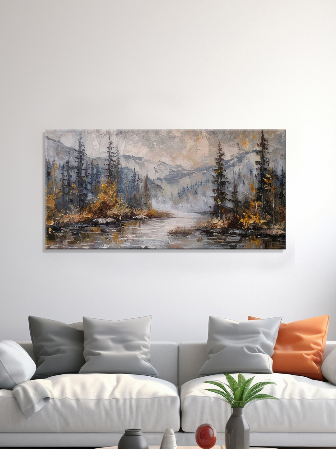 

999Store Grey & Brown Canvas Nature Wall Painting