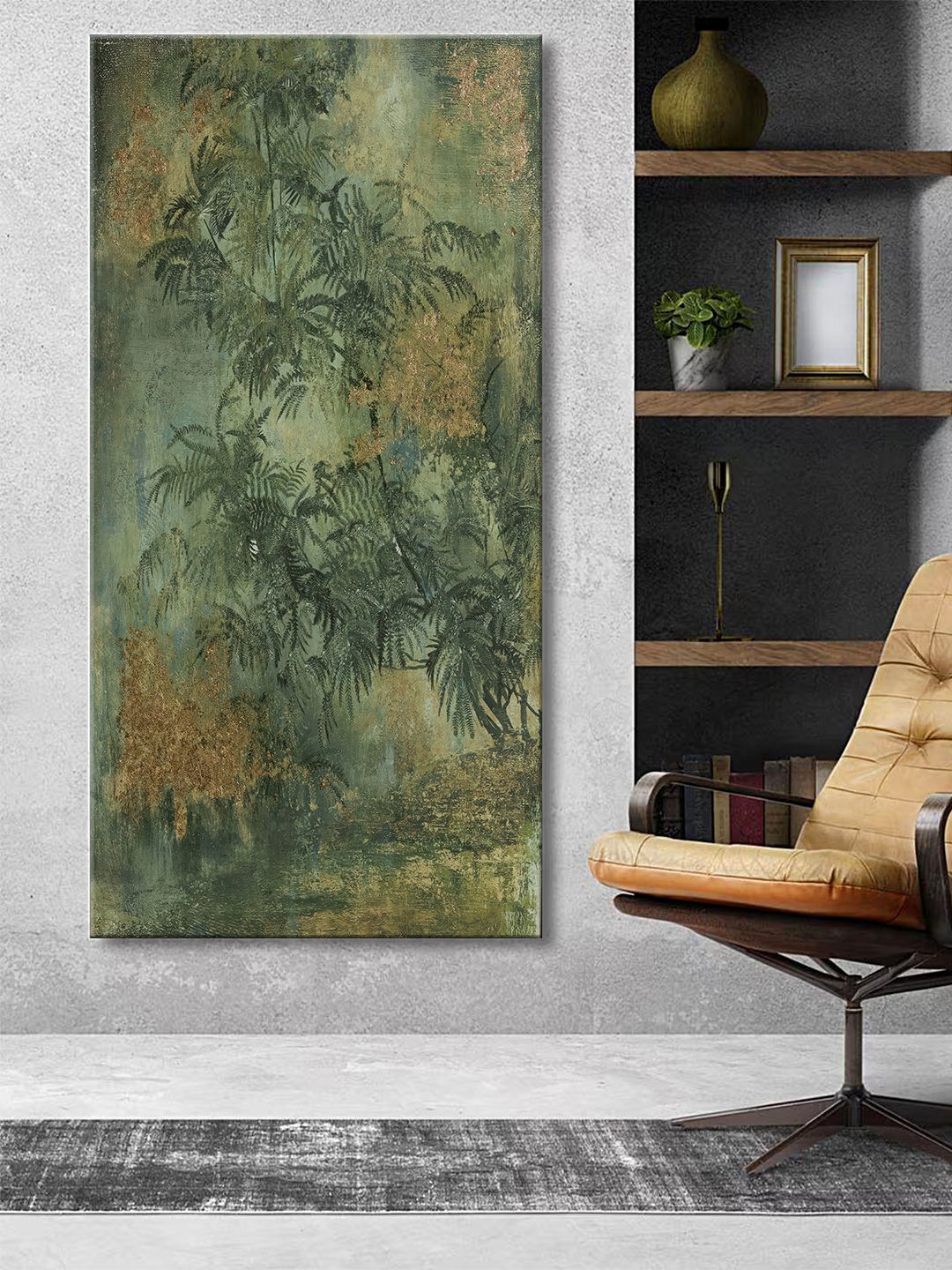 

999Store Green & Brown Canvas Abstract Wall Painting