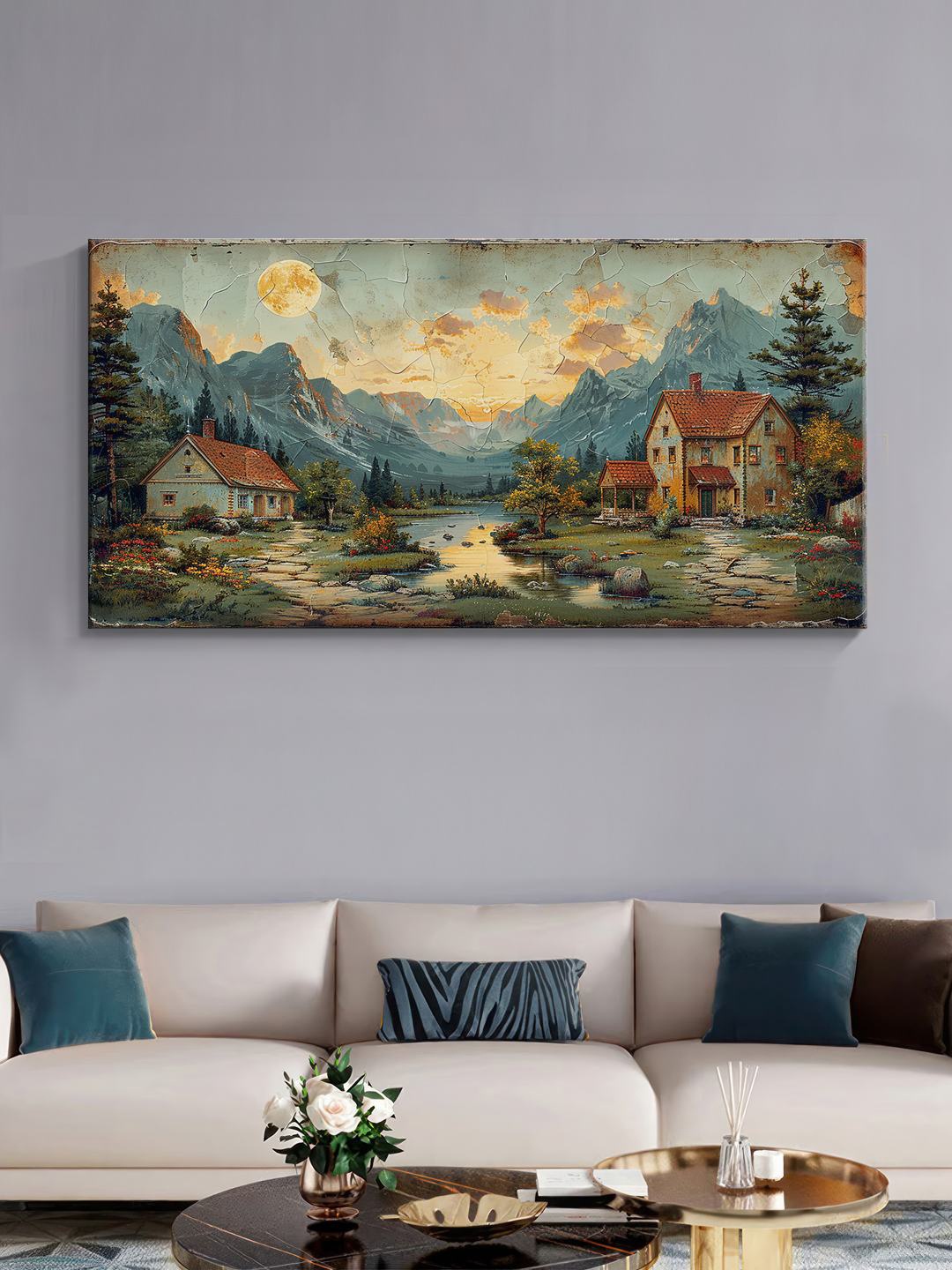 

999Store Green & Blue Canvas Abstract Wall Painting