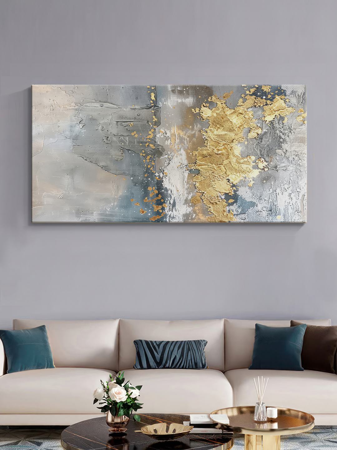 

999Store Grey & Gold-Toned Metallic Abstract Canvas Wall Art