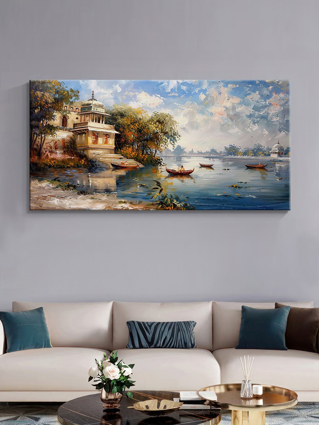 

999Store Blue & Brown Canvas Abstract Wall Paintings