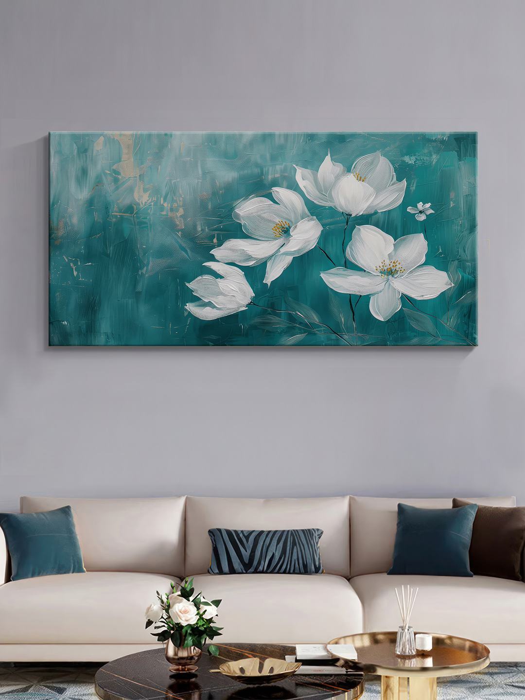 

999Store Green & White Canvas Floral and Botanical Wall Art