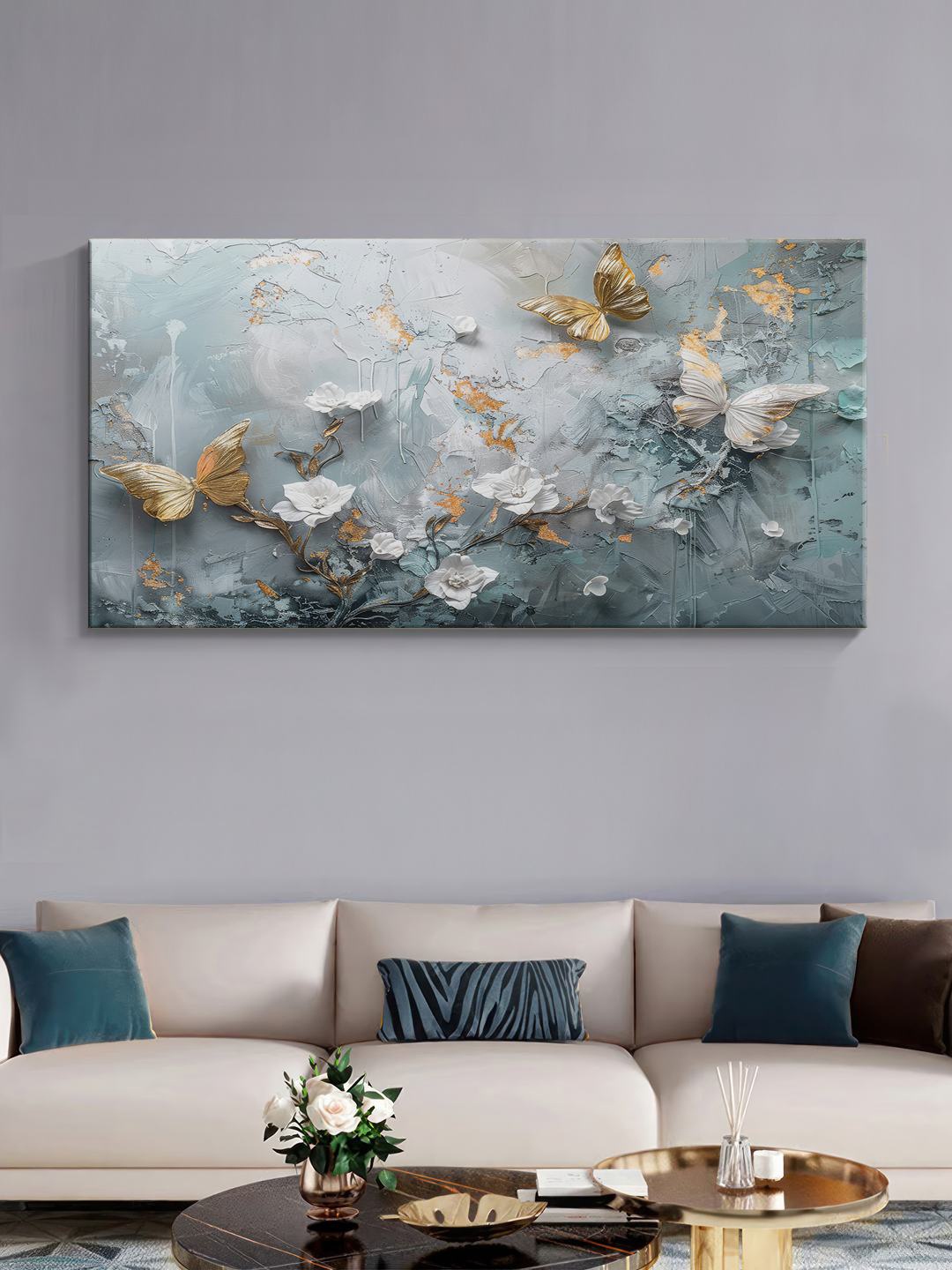 

999Store Grey & Gold-Toned Canvas Nature Wall Art