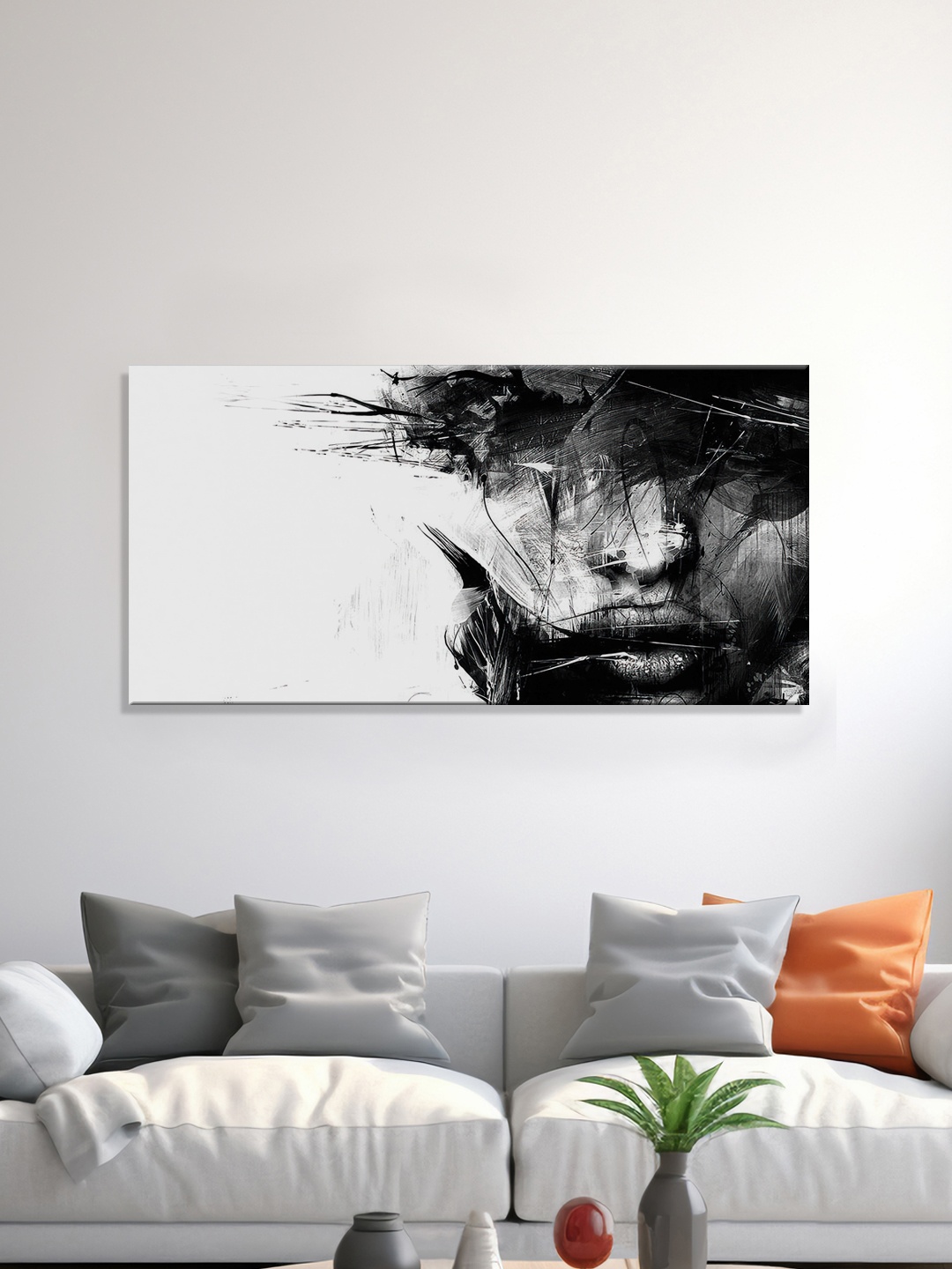 

999Store Grey & White Canvas Abstract Wall Painting