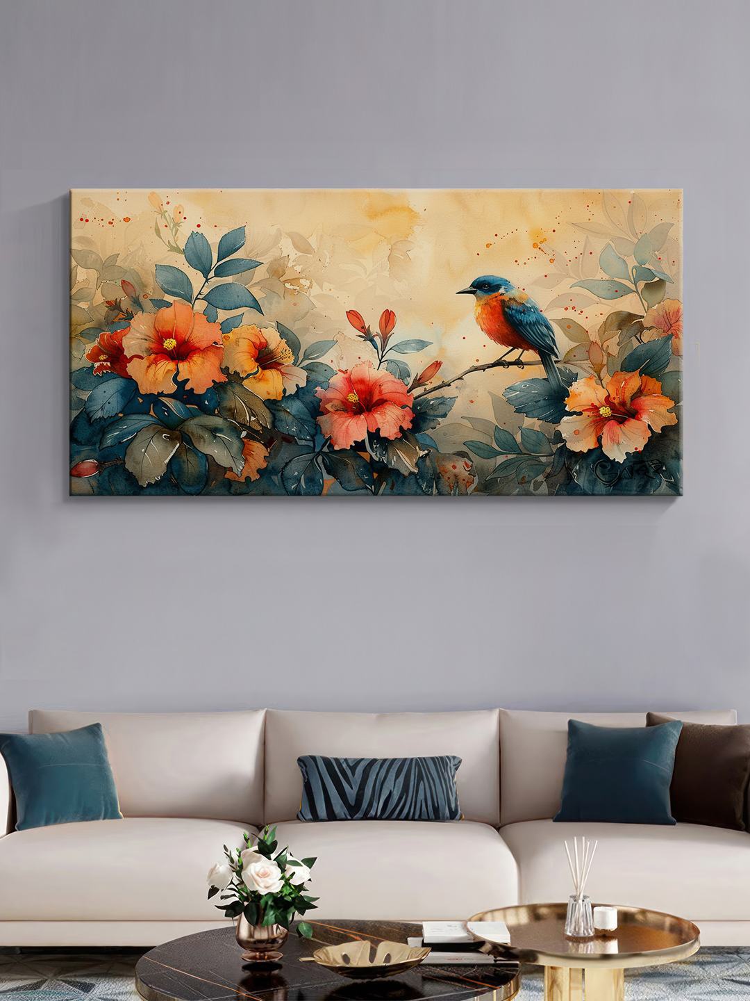999Store Green & Beige Floral Canvas Wall Art