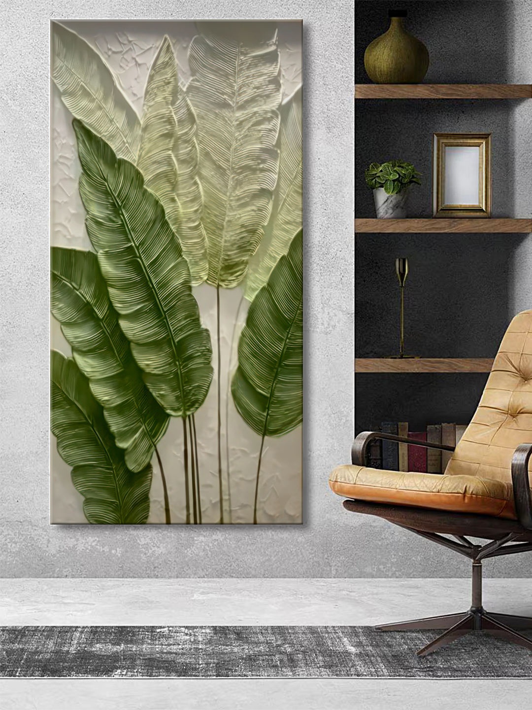 

999Store Green & Beige Canvas Floral and Botanical Wall Paintings