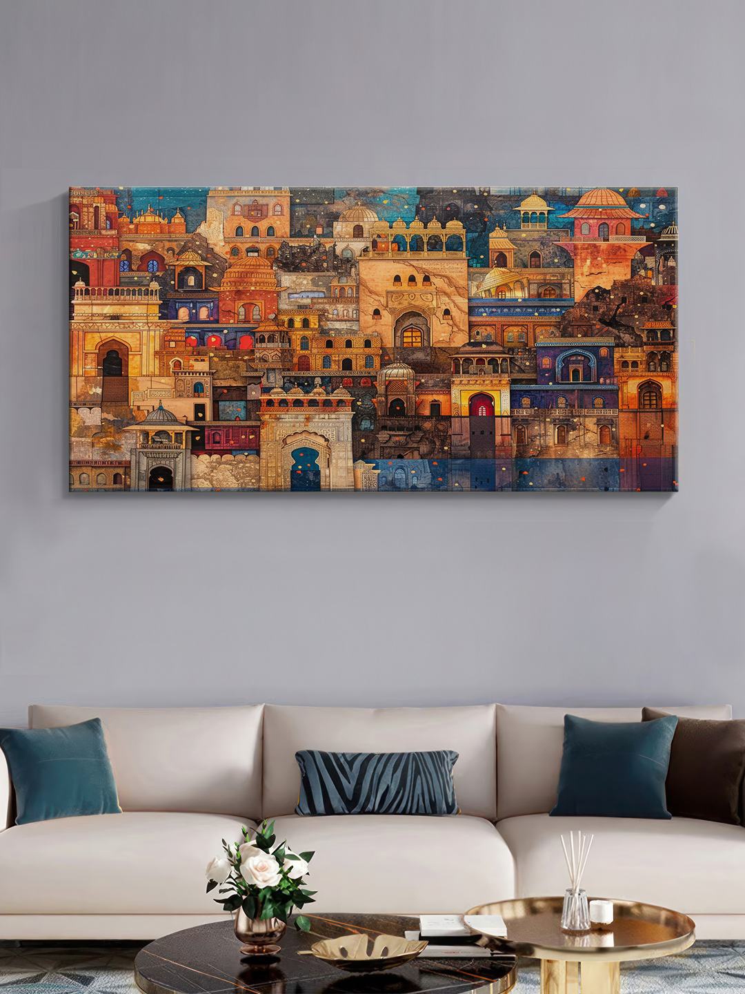 

999Store Brown & Blue Indian Cityscape Canvas Wall Art