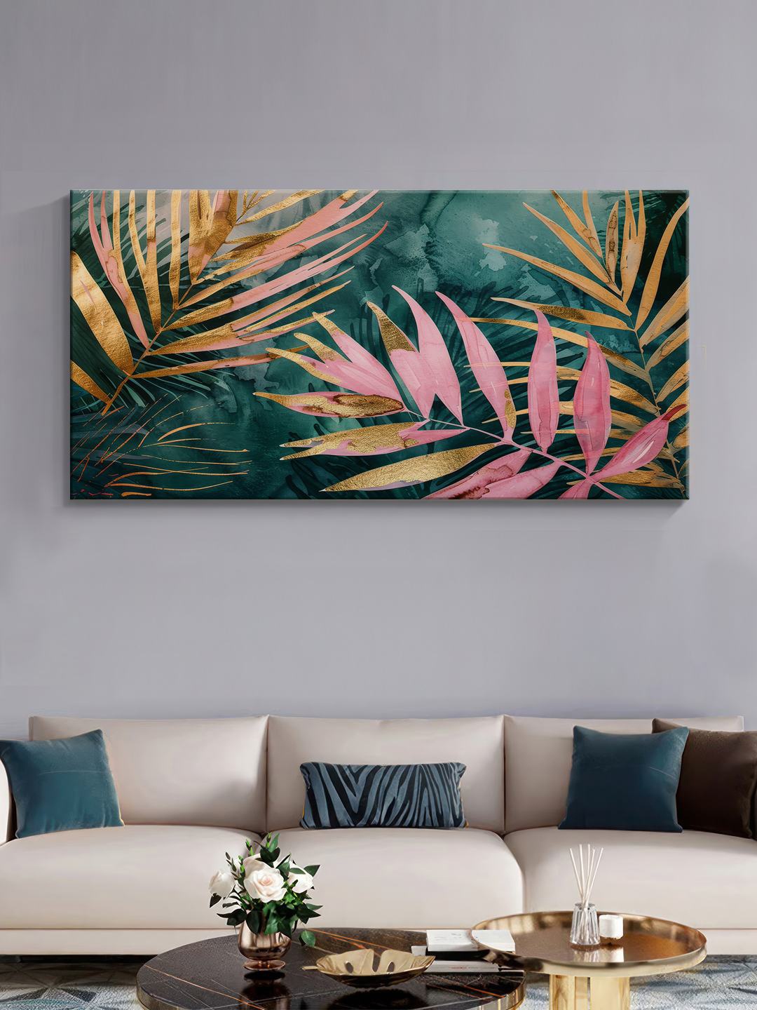 

999Store Green & Brown Canvas Tropical Leaves Wall Art