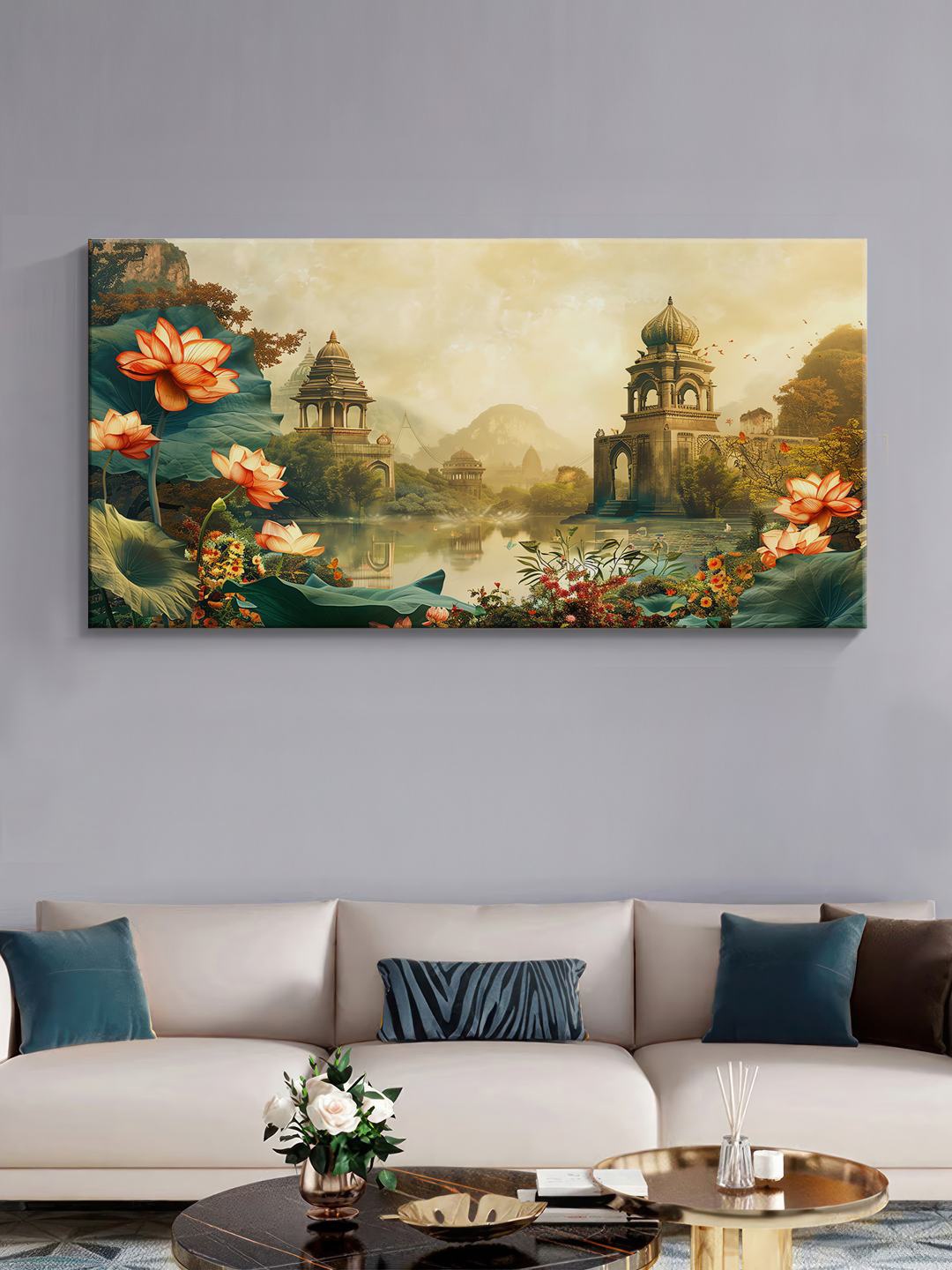 

999Store Green & Brown Canvas Abstract Wall Painting