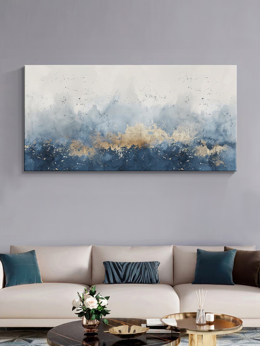 

999Store Grey & Blue Canvas Abstract Wall Painting